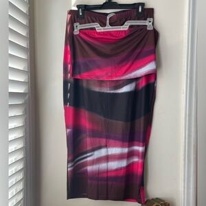 Pink & Brown Colorful Crop Tube Top & Pencil Skirt Set